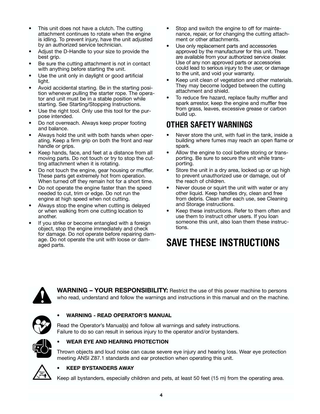 Yard Machines 41AD-280G000 manual Other Safety Warnings 