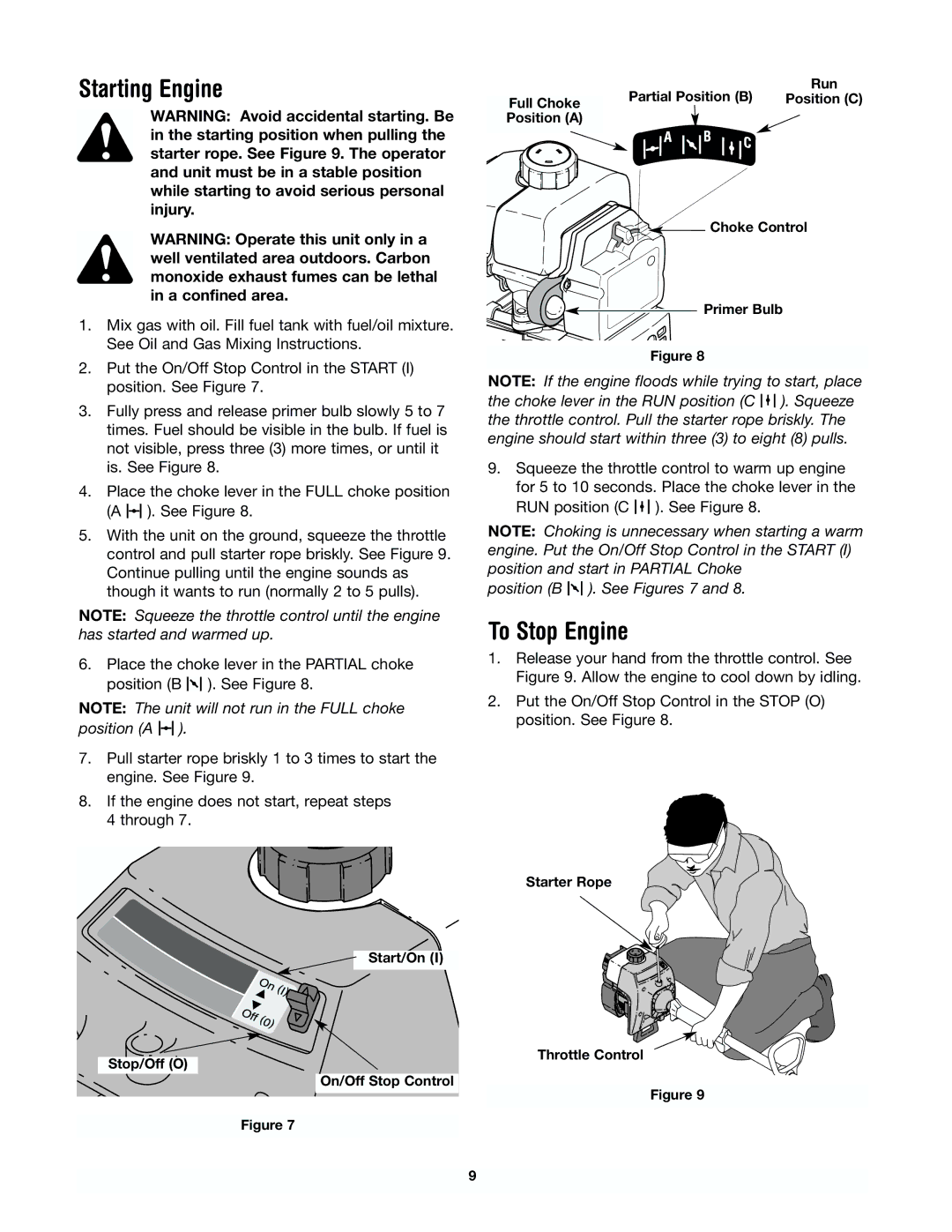 Yard Machines 41AD-280G000 manual Starting Engine, To Stop Engine 