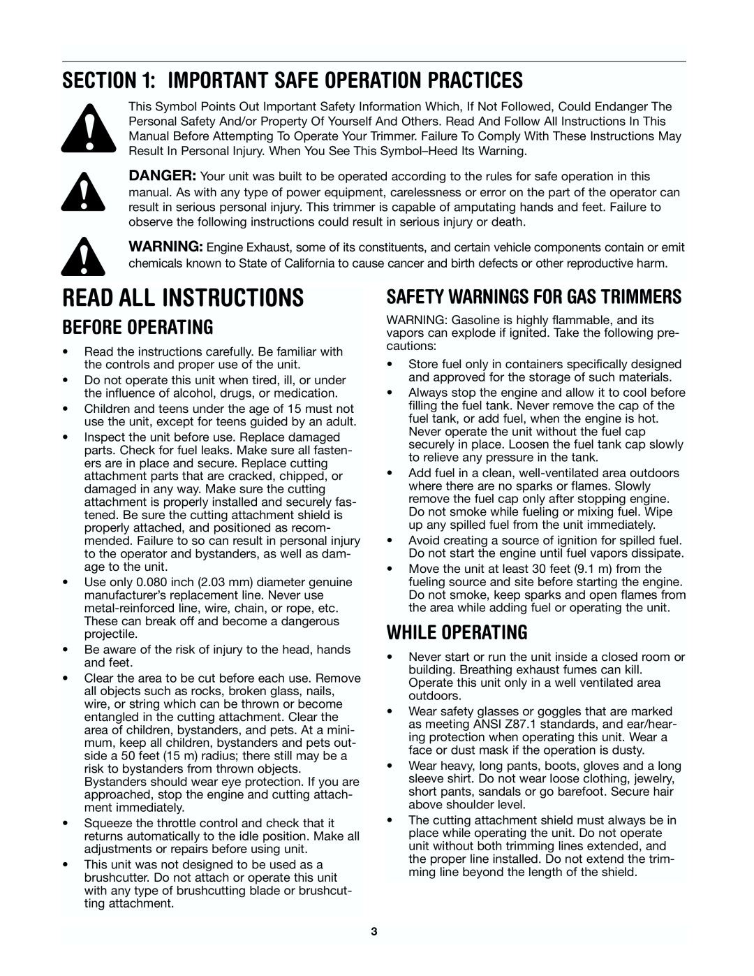 Yard Machines 41AD-280G000 Important Safe Operation Practices, Before Operating, While Operating, Read All Instructions 