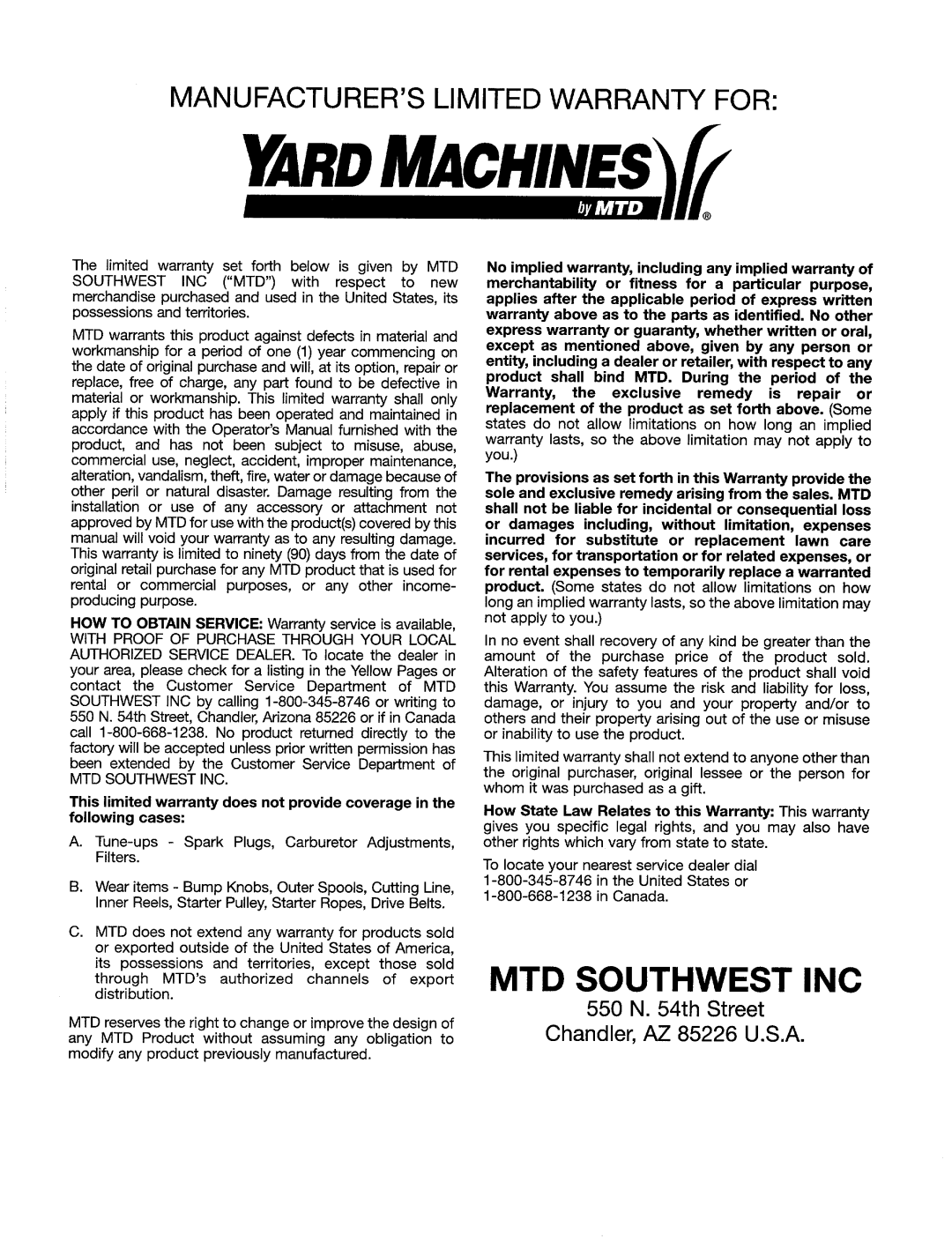 Yard Machines 41AD-Y28-G000 manual 