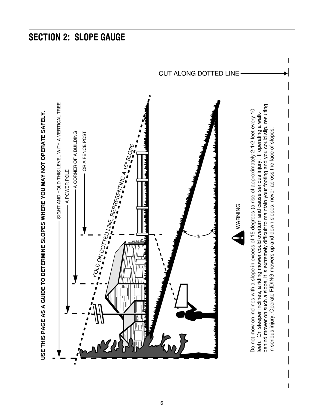 Yard Machines 429 manual Slope Gauge, CUT Along Dotted Line 