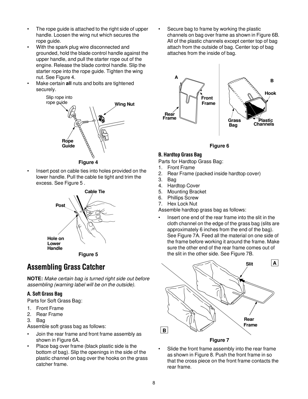 Yard Machines 429 manual Assembling Grass Catcher, Soft Grass Bag, Hardtop Grass Bag 