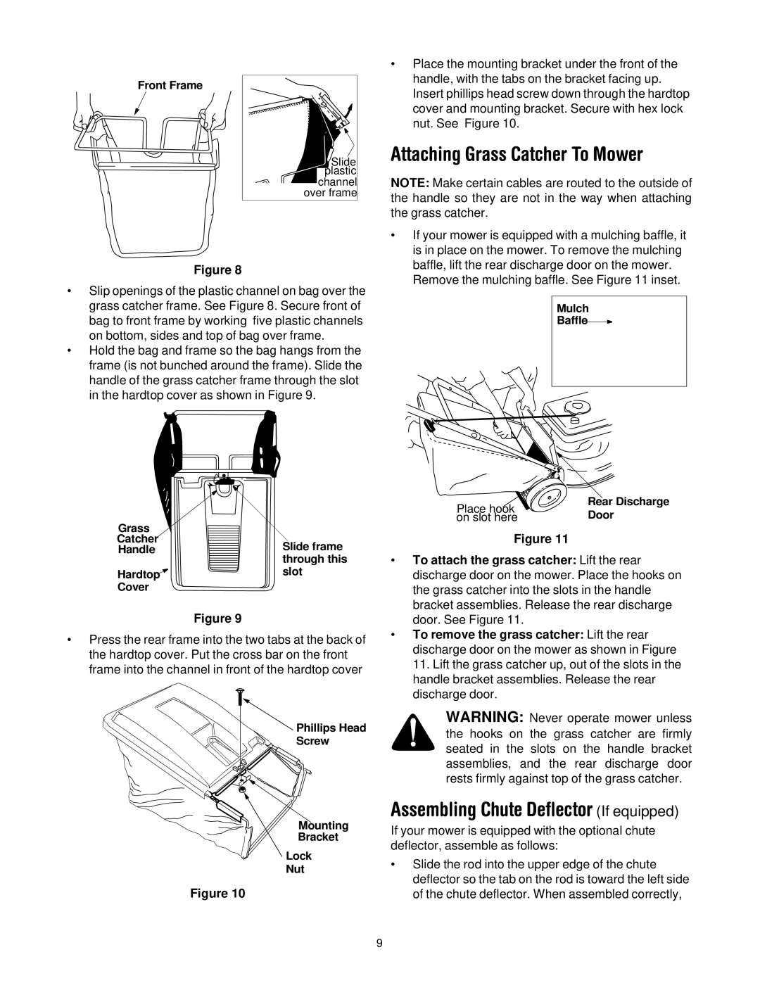 Yard Machines 429 manual Attaching Grass Catcher To Mower, Assembling Chute Deflector If equipped 