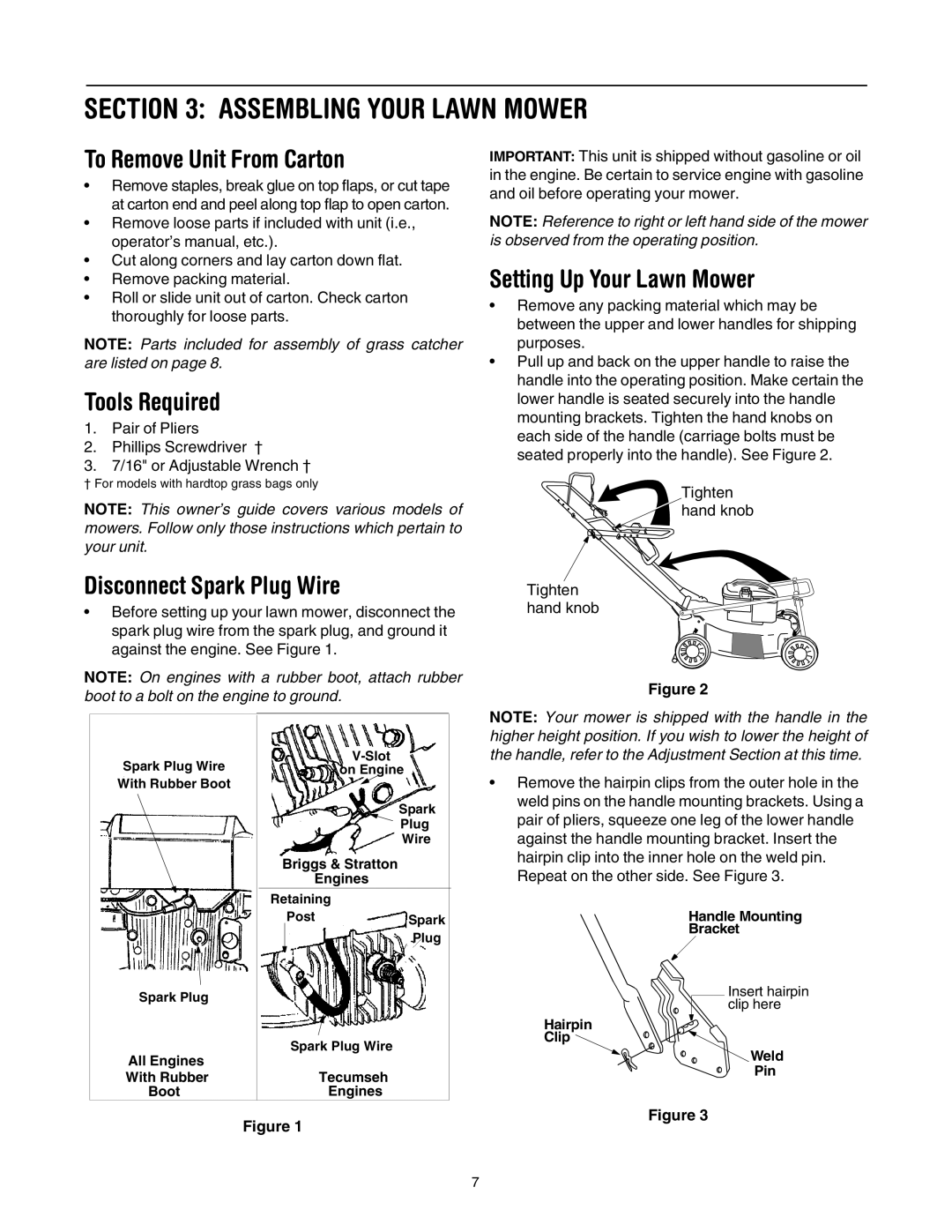 Yard Machines 430 manual Assembling Your Lawn Mower, To Remove Unit From Carton, Tools Required, Disconnect Spark Plug Wire 