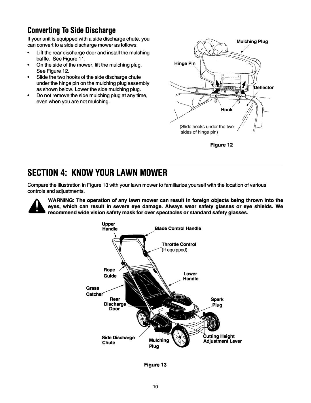 Yard Machines 430 manual Know Your Lawn Mower, Converting To Side Discharge 