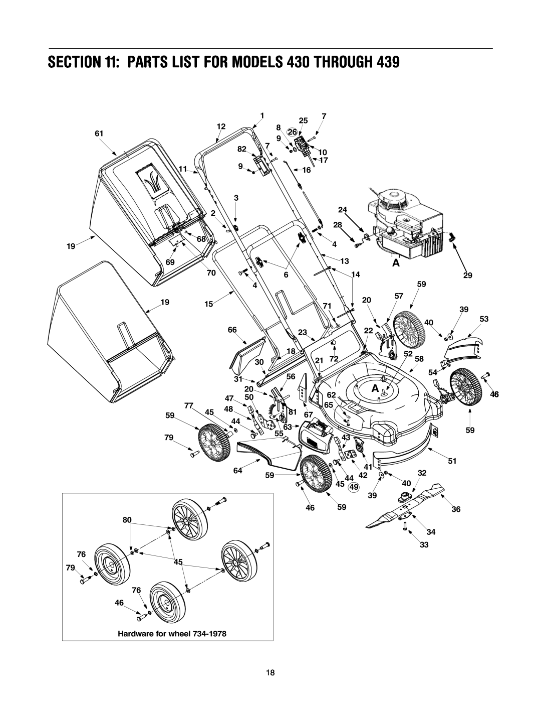 Yard Machines manual PARTS LIST FOR MODELS 430 THROUGH, Hardware for wheel 
