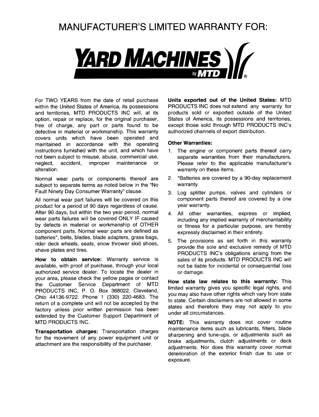 Yard Machines 450 manual 