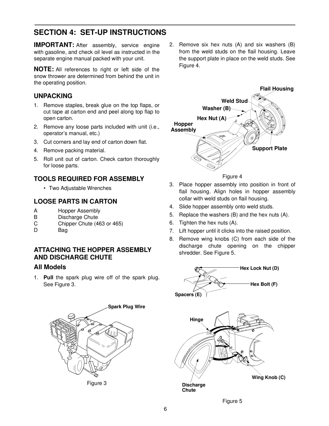 Yard Machines 462 Thru 465 manual SET-UP Instructions, Unpacking, Tools Required for Assembly, Loose Parts in Carton 