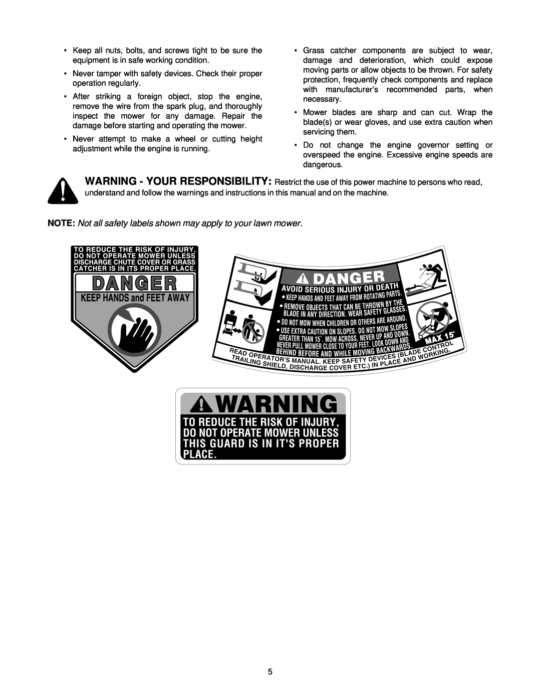 Yard Machines 509 manual NOTE Not all safety labels shown may apply to your lawn mower 