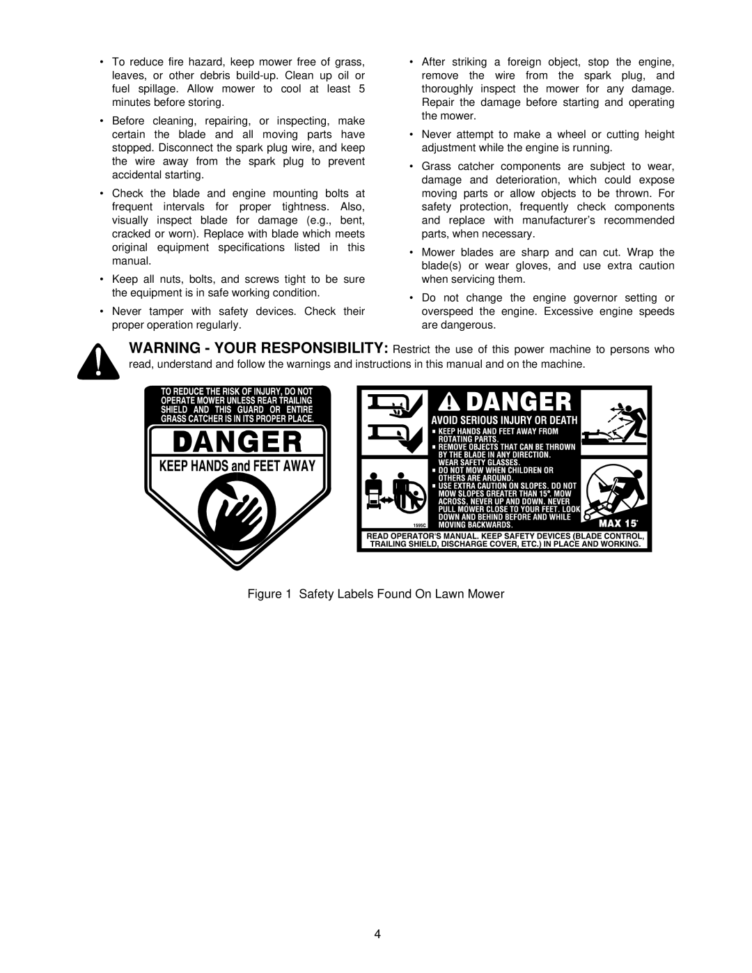 Yard Machines 330, 520, 230 manual Safety Labels Found On Lawn Mower 