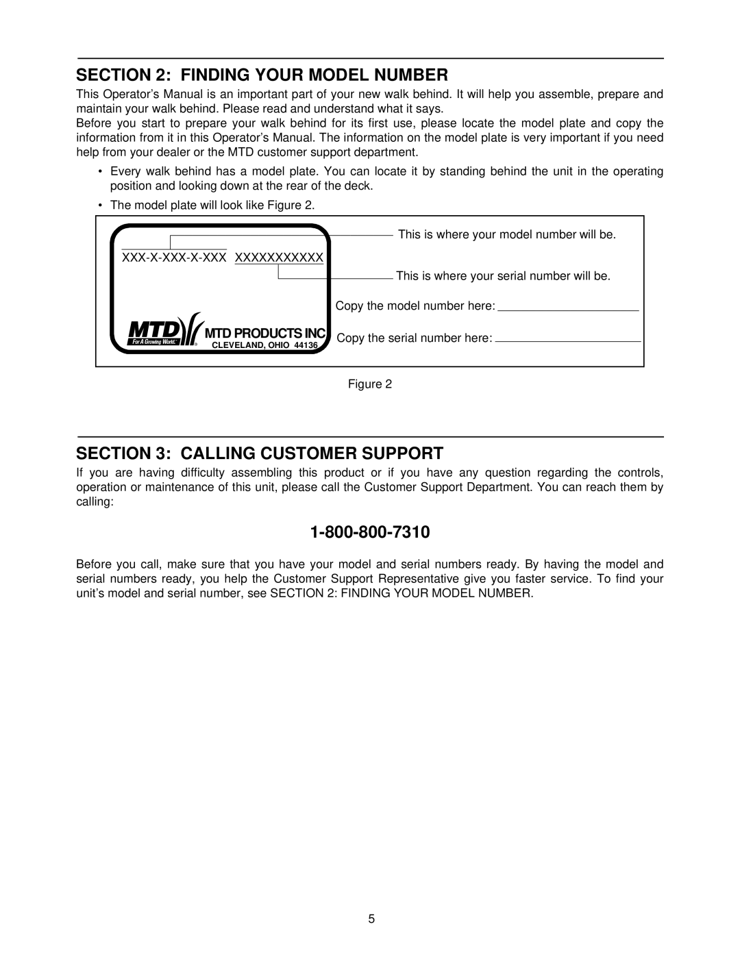 Yard Machines 230, 520, 330 manual Finding Your Model Number, Calling Customer Support 