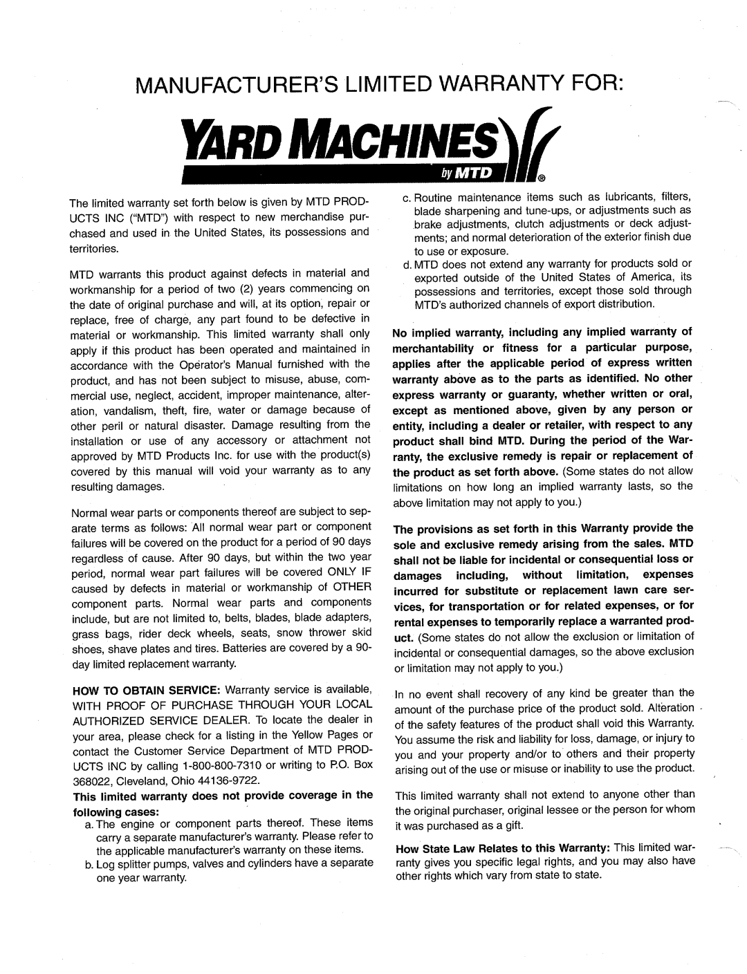 Yard Machines 530 manual 