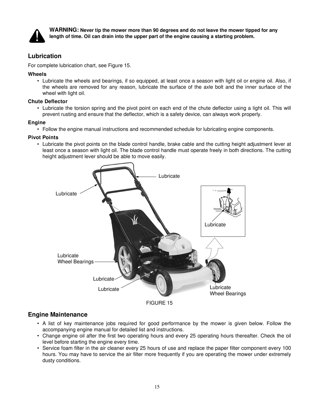 Yard Machines 540 manual Lubrication, Engine Maintenance 