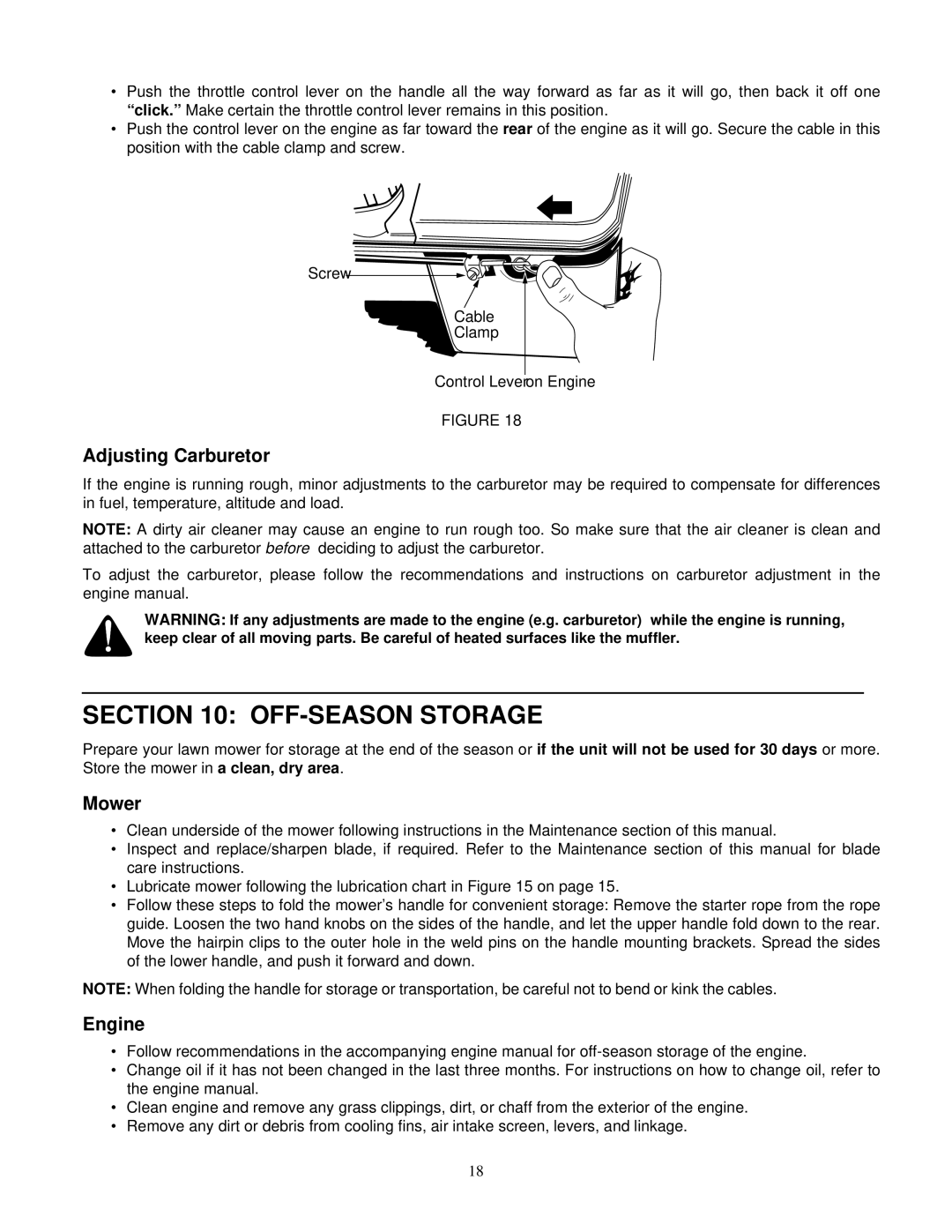 Yard Machines 540 manual OFF-SEASON Storage, Adjusting Carburetor, Mower, Engine 