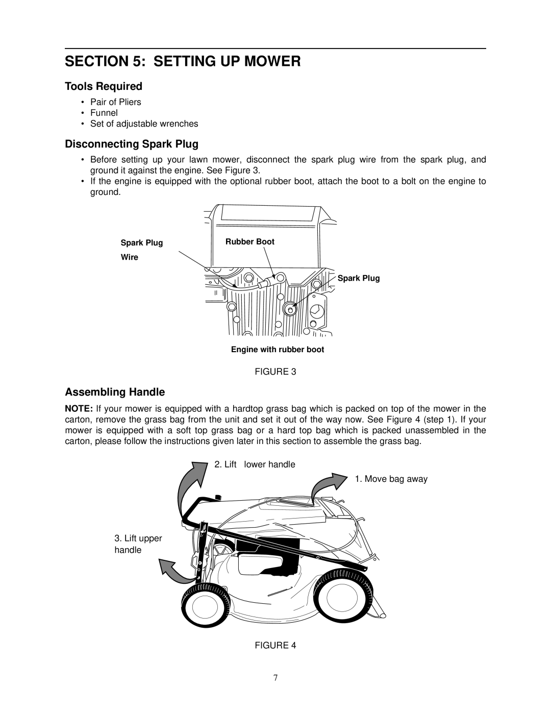 Yard Machines 540 manual Setting UP Mower, Tools Required, Disconnecting Spark Plug, Assembling Handle 