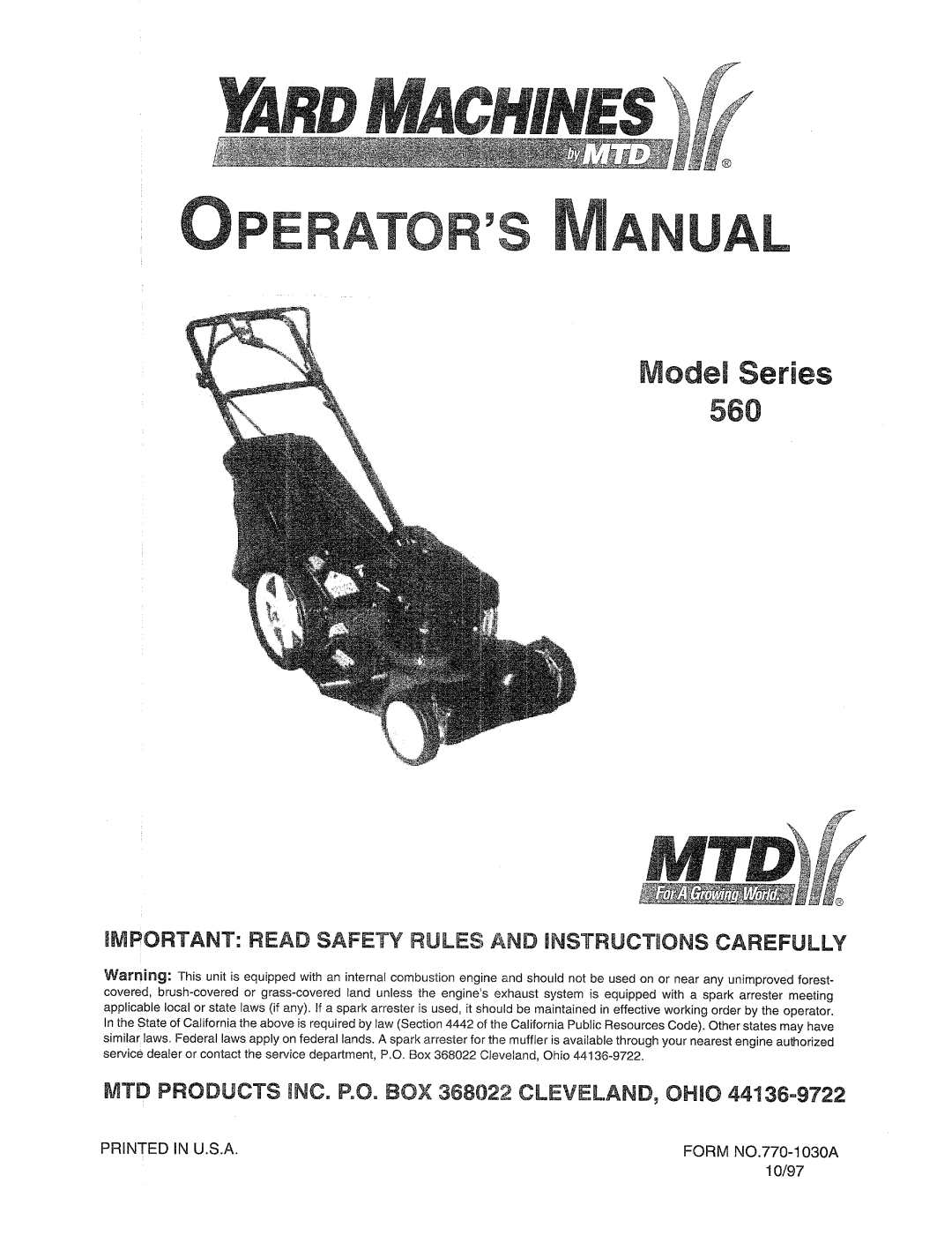 Yard Machines 560 manual 