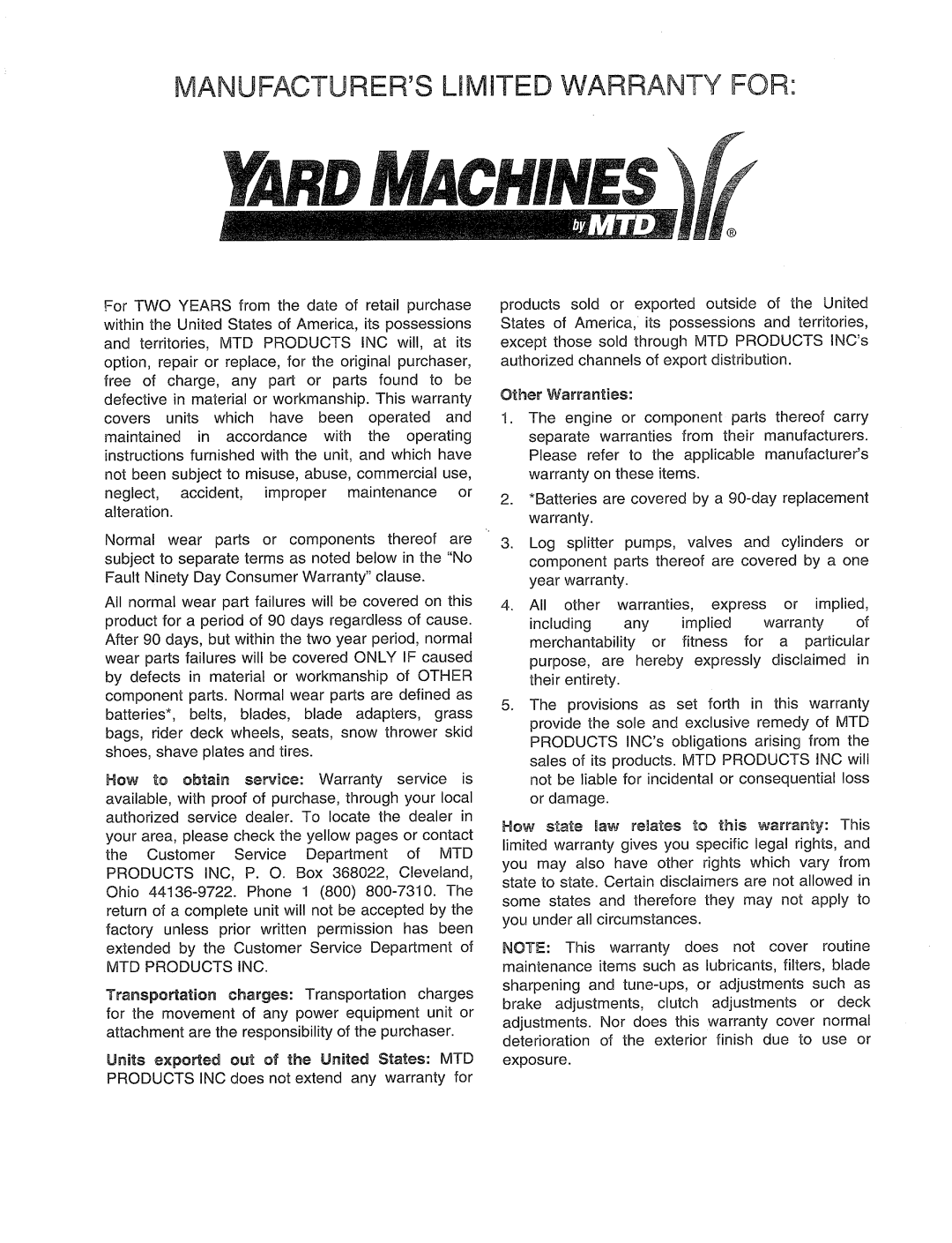 Yard Machines 560 manual 