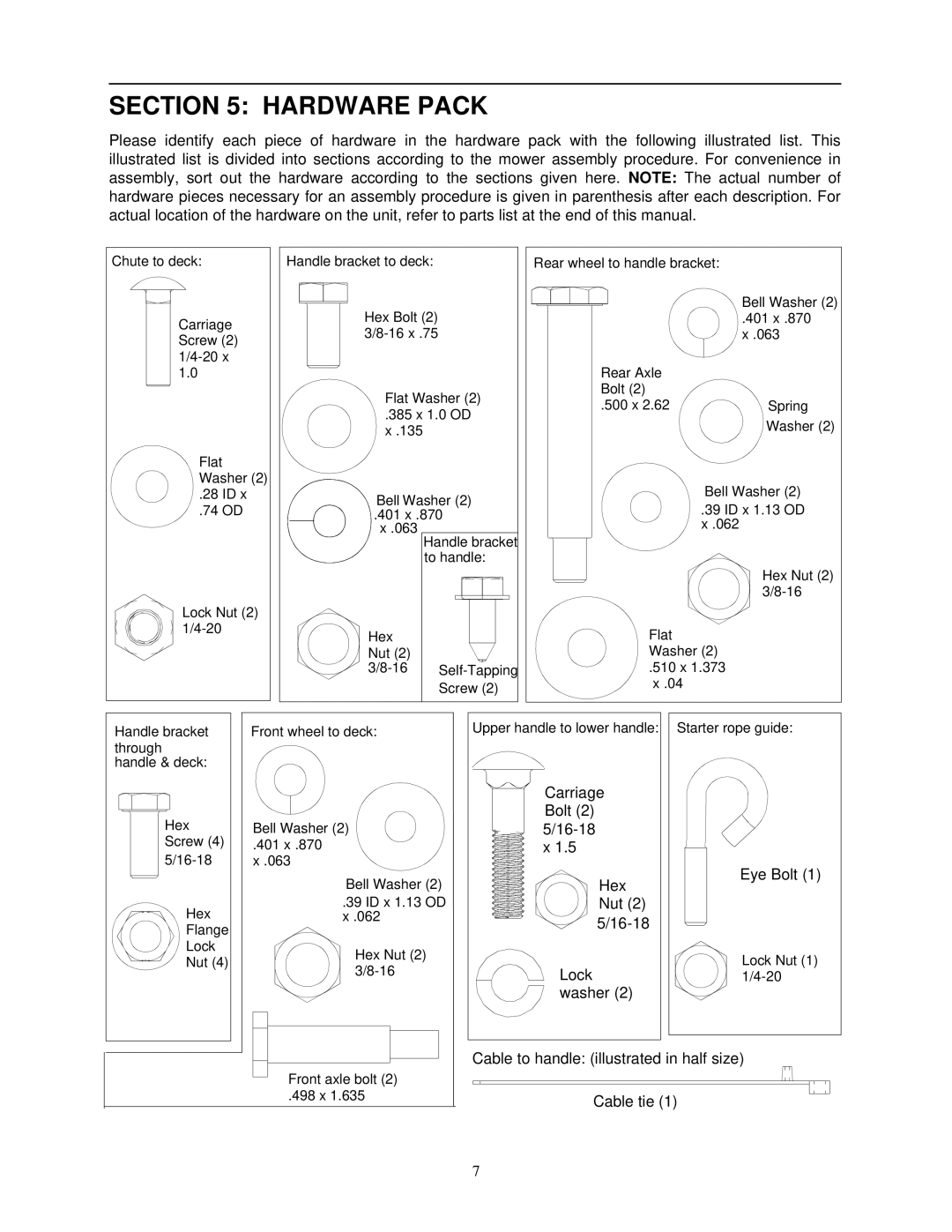 Yard Machines 570 manual Hardware Pack 