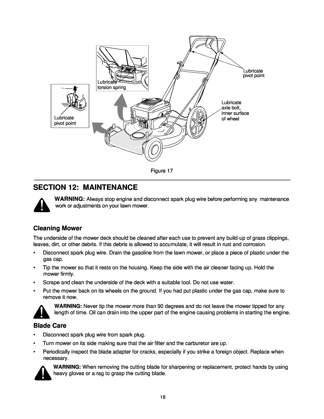 Yard Machines 580 Series manual Maintenance, Cleaning Mower, Blade Care 