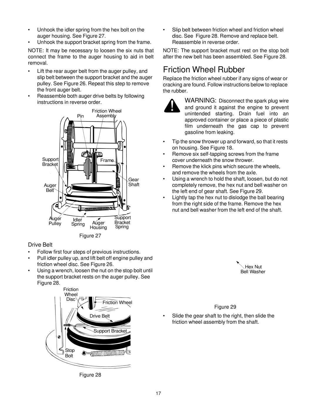 Yard Machines 611 manual Friction Wheel Rubber, Drive Belt 