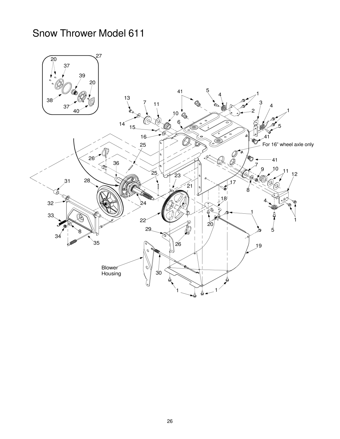 Yard Machines 611 manual Blower Housing For 16 wheel axle only 184 