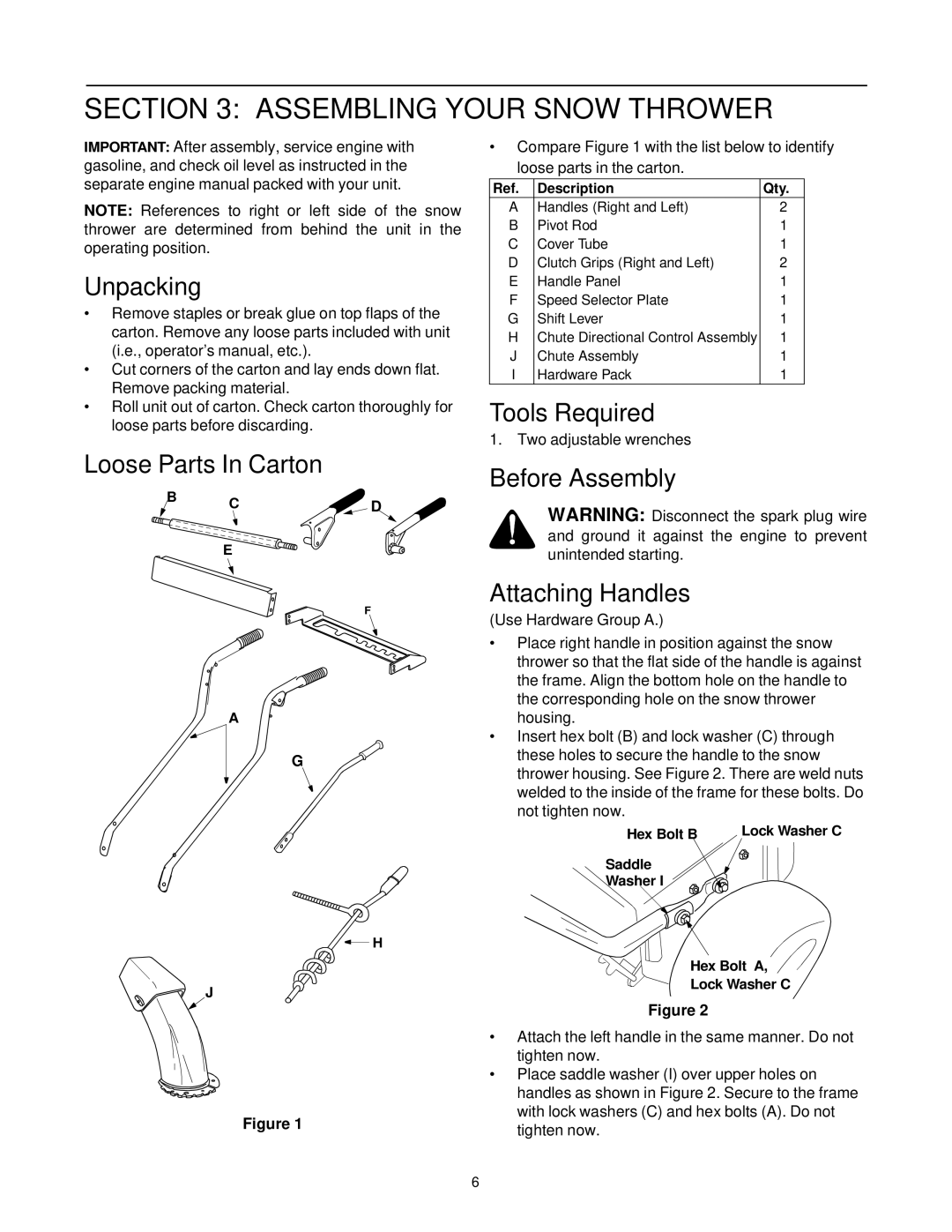 Yard Machines 611 manual Assembling Your Snow Thrower, Unpacking, Tools Required 