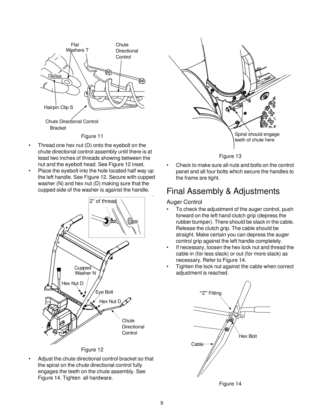 Yard Machines 611 manual Final Assembly & Adjustments, Auger Control 