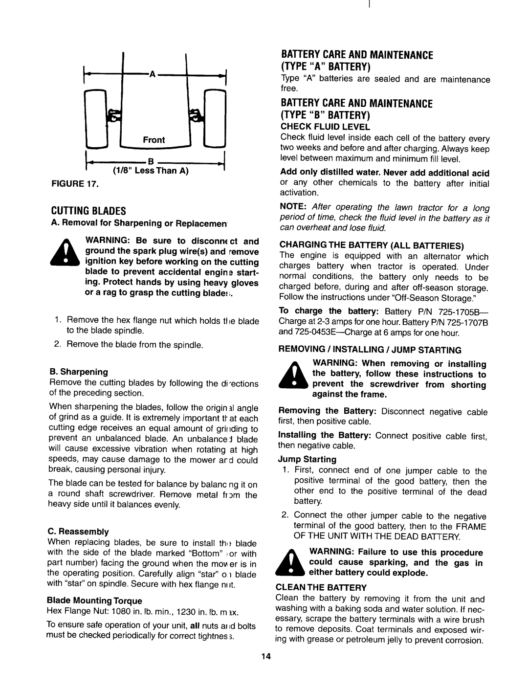 Yard Machines 699 Cutting Blades, Batterycareand Maintenance Type a Battery, Batterycareand Maintenance Type B Battery 