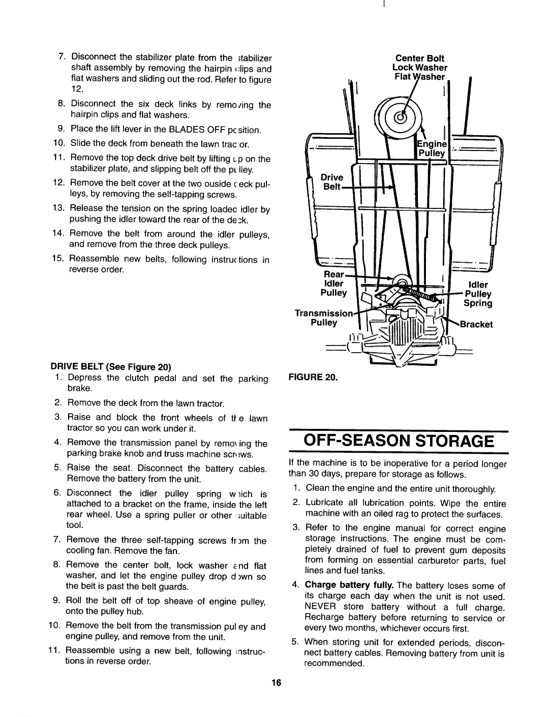 Yard Machines 699, 690 manual OFF-SEASON Storage, Idler Pulley Center Bolt Lock Washer Flat Washer Spring 