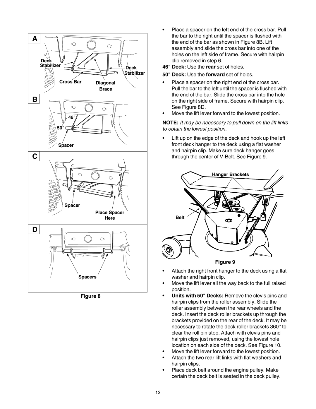 Yard Machines 840 Thru 849, 820 Thru 829 manual Hanger Brackets Belt 