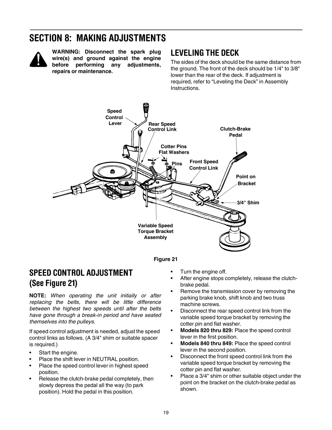 Yard Machines 820 Thru 829, 840 Thru 849 manual Making Adjustments 