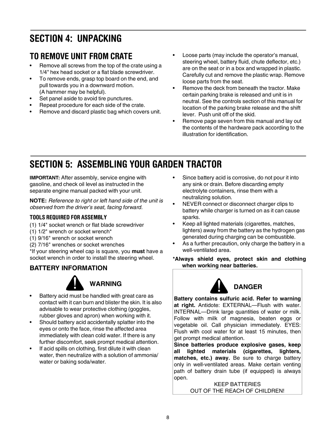 Yard Machines 840 Thru 849, 820 Thru 829 manual Unpacking, Assembling Your Garden Tractor, To Remove Unit from Crate 