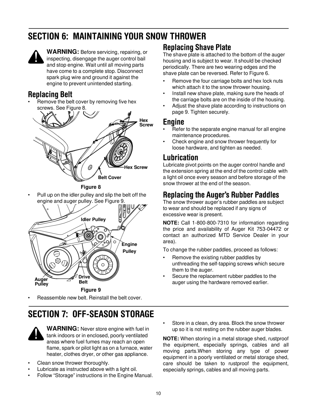 Yard Machines E285, E295 manual Maintaining Your Snow Thrower 