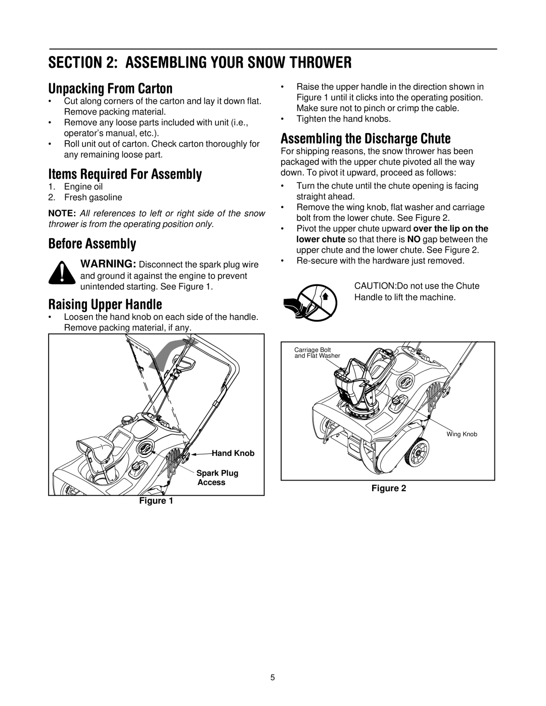 Yard Machines E295, E285 manual Assembling Your Snow Thrower, Unpacking From Carton, Items Required For Assembly 