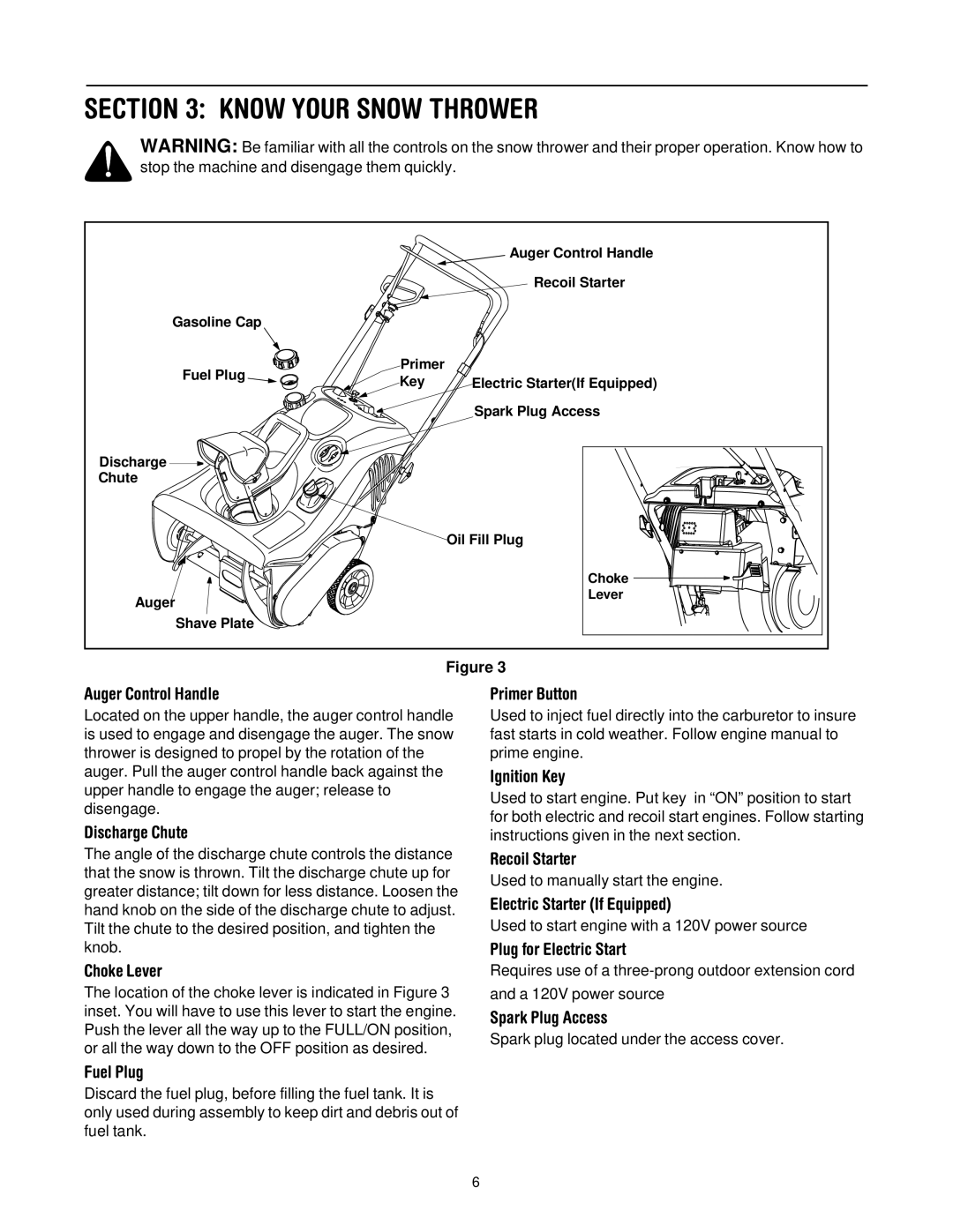 Yard Machines E285, E295 manual Know Your Snow Thrower, Auger Control Handle 