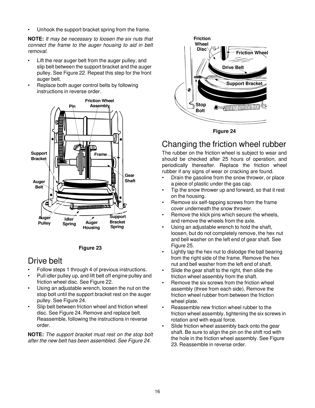 Yard Machines E665E, E645E, 615, E6A5E manual Drive belt, Changing the friction wheel rubber 