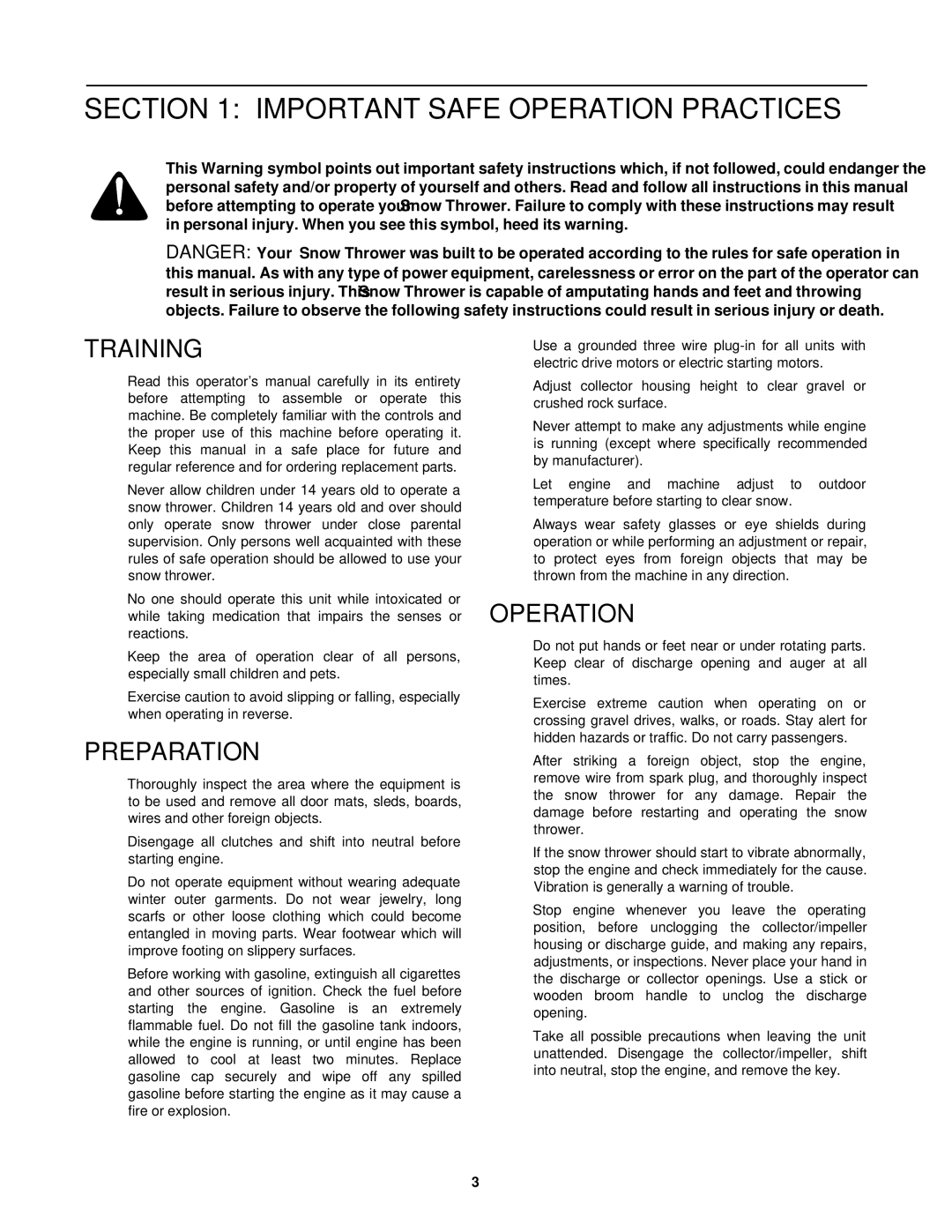 Yard Machines E6A5E, E665E, E645E, 615 manual Important Safe Operation Practices, Training 