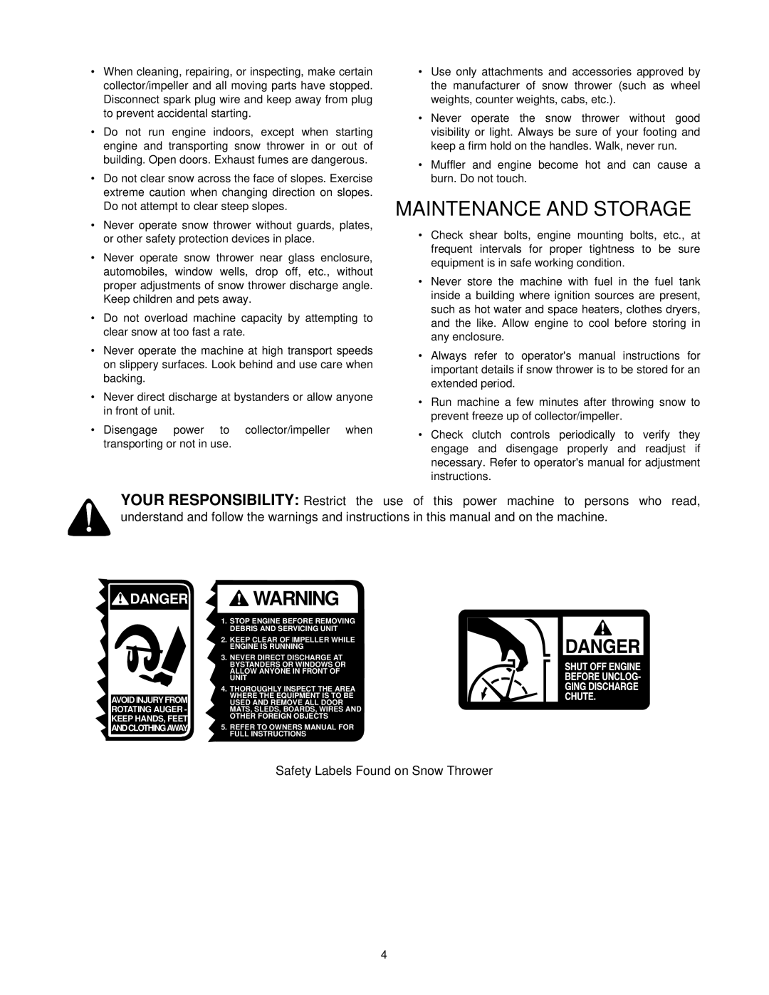 Yard Machines E665E, E645E, 615, E6A5E manual Maintenance and Storage 