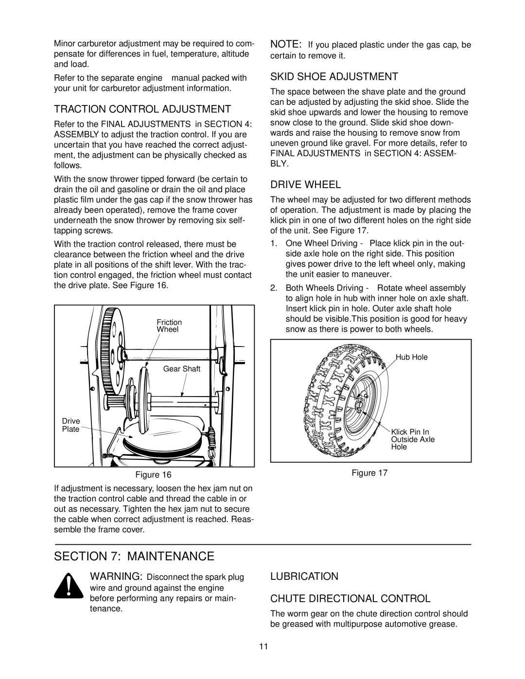 Yard Machines E610E, E6C0F Maintenance, Traction Control Adjustment, Drive Wheel, Lubrication Chute Directional Control 