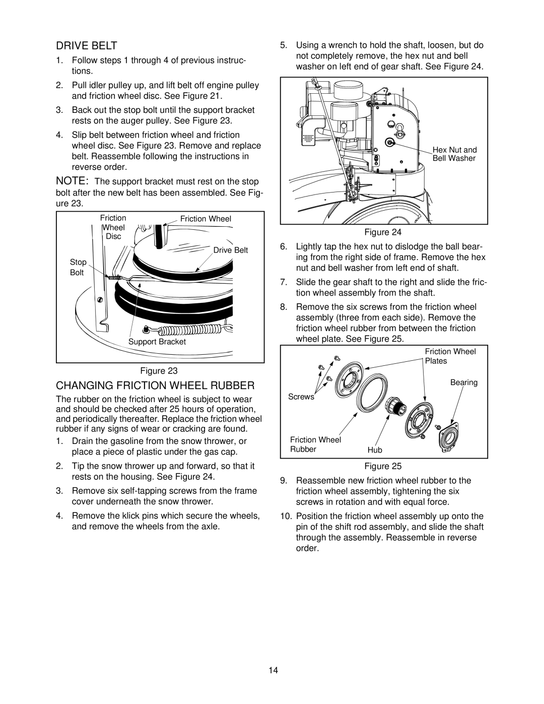 Yard Machines E600E, E6C0F, E610E, E660G, E640F manual Drive Belt, Changing Friction Wheel Rubber 