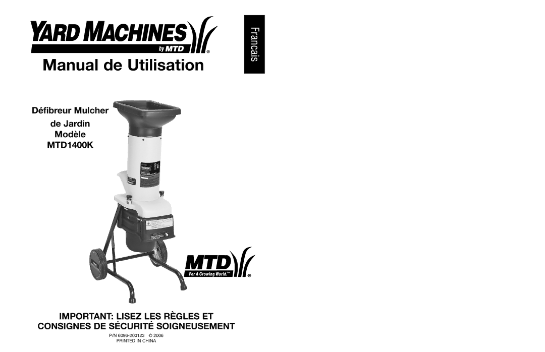 Yard Machines MTD1400K manual Manual de Utilisation 