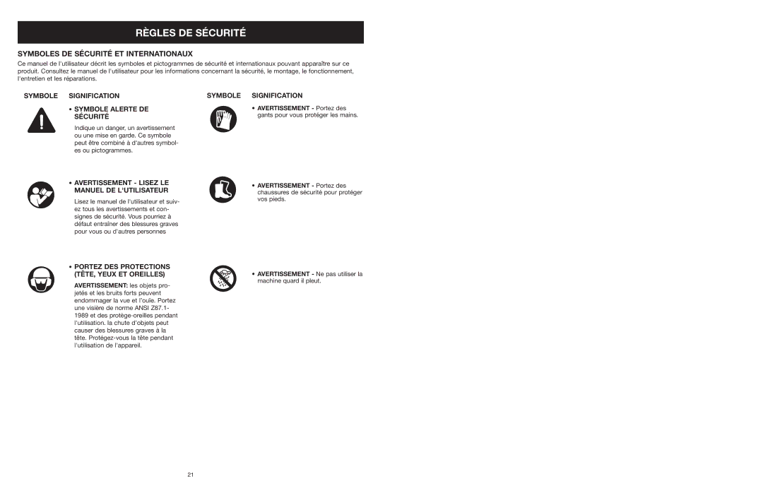 Yard Machines MTD1400K manual Symboles DE Sécurité ET Internationaux 