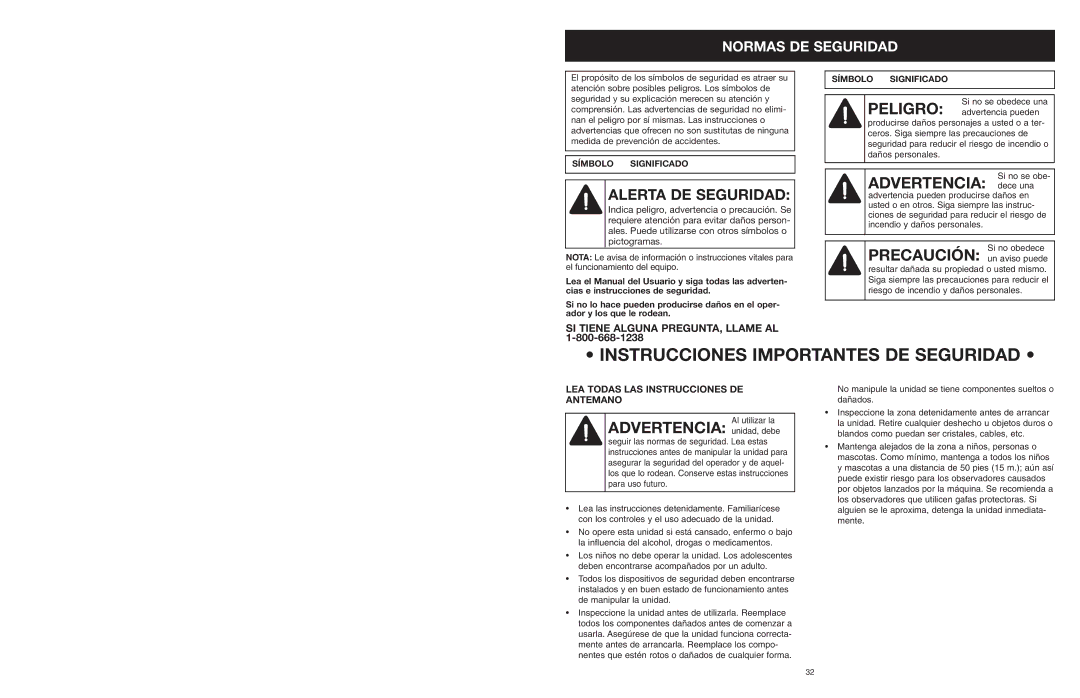 Yard Machines MTD1400K manual Normas DE Seguridad, SI Tiene Alguna PREGUNTA, Llame AL, Símbolo Significado 