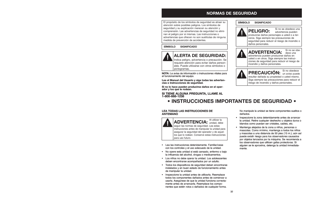 Yard Machines MTD1400K manual • Instrucciones Importantes De Seguridad •, ADVERTENCIA dece una, Normas De Seguridad 