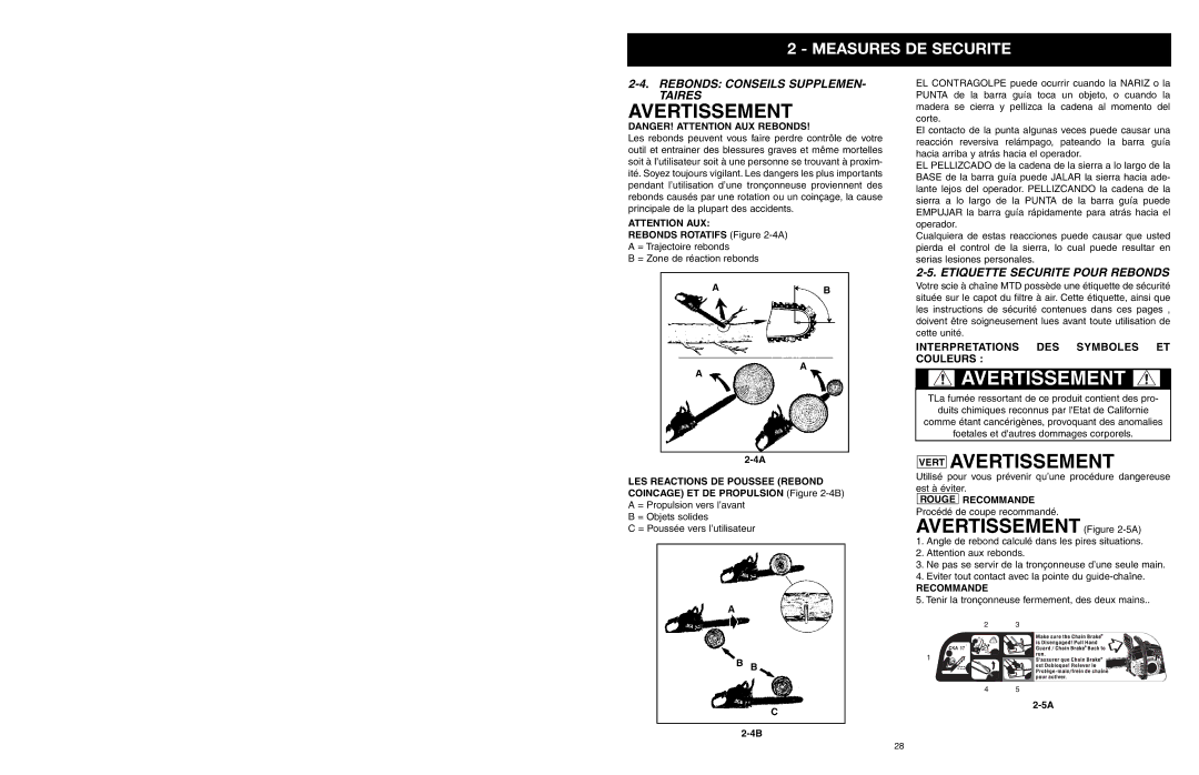 Yard Machines MTD1640NAVCC, MTD1840AVCC manual Rebonds Conseils Supplemen Taires, Etiquette Securite Pour Rebonds 