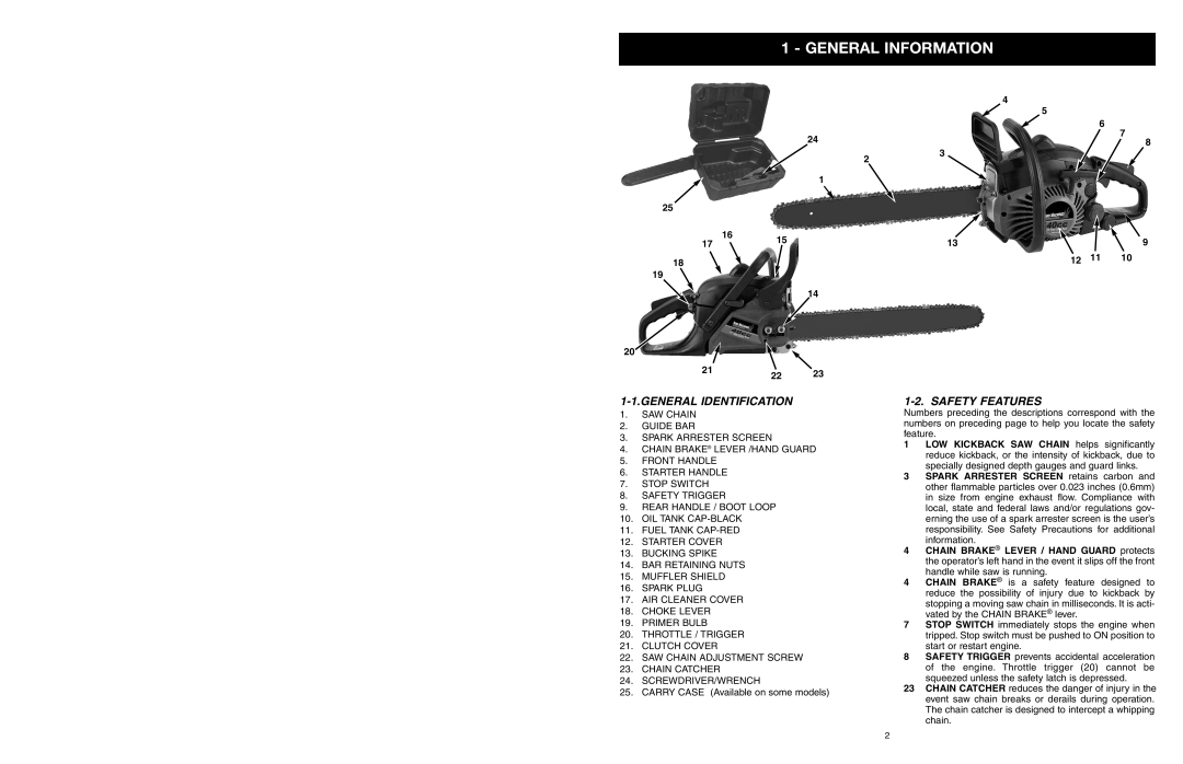 Yard Machines MTD1640NAVCC, MTD1840AVCC manual General Information, General Identification, Safety Features 