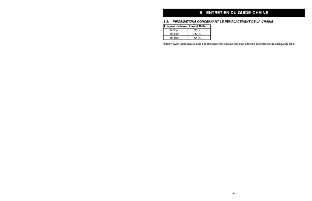 Yard Machines MTD1640NAVCC, MTD1840AVCC manual Informations Concernant LE Remplacement DE LA Chaîne, ’unité Relie 