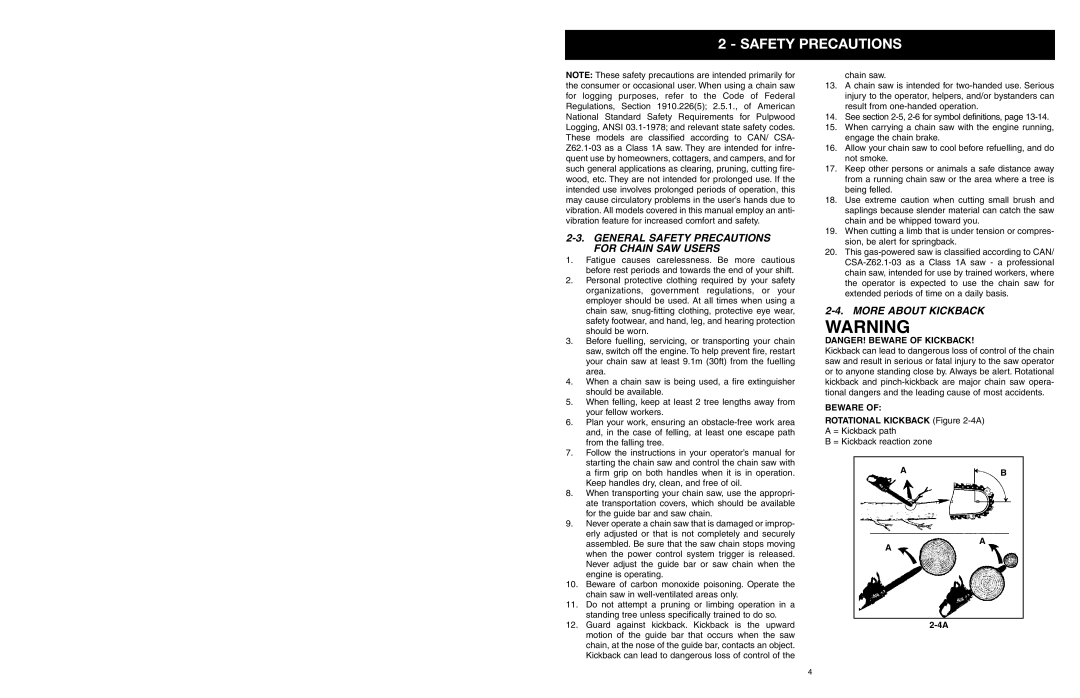 Yard Machines MTD1640NAVCC, MTD1840AVCC manual General Safety Precautions for Chain SAW Users, More about Kickback 