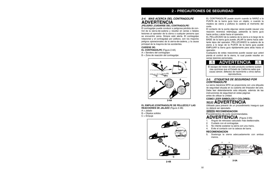 Yard Machines MTD1640NAVCC, MTD1840AVCC manual MAS Acerca DEL Contragolpe, Etiquetas DE Seguridad POR Contragolpe 