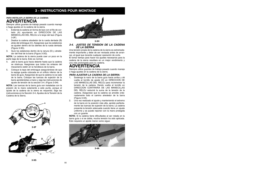 Yard Machines MTD1840AVCC, MTD1640NAVCC Justes DE Tension DE LA Cadena DE LA Sierra, Para Ajustar LA Cadena DE LA Sierra 